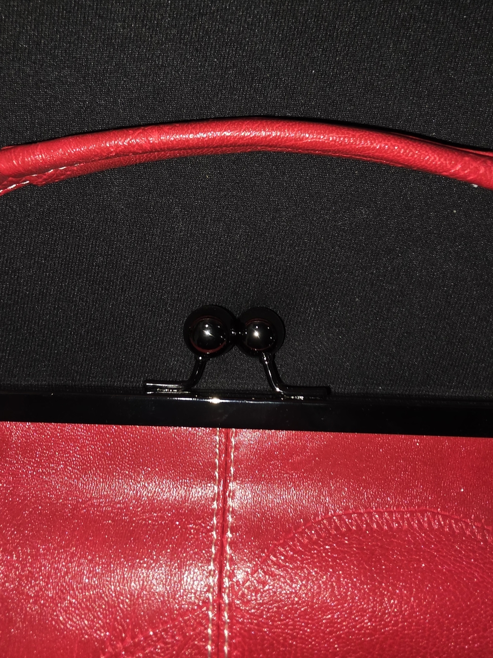 Red Frame-Top Satchel Handbag - Picture 5 of 9